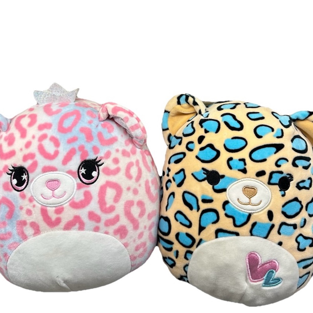 Plush Squishmallows Duo Emanga Teal Leopard Brandi Pink Cheetah Queen